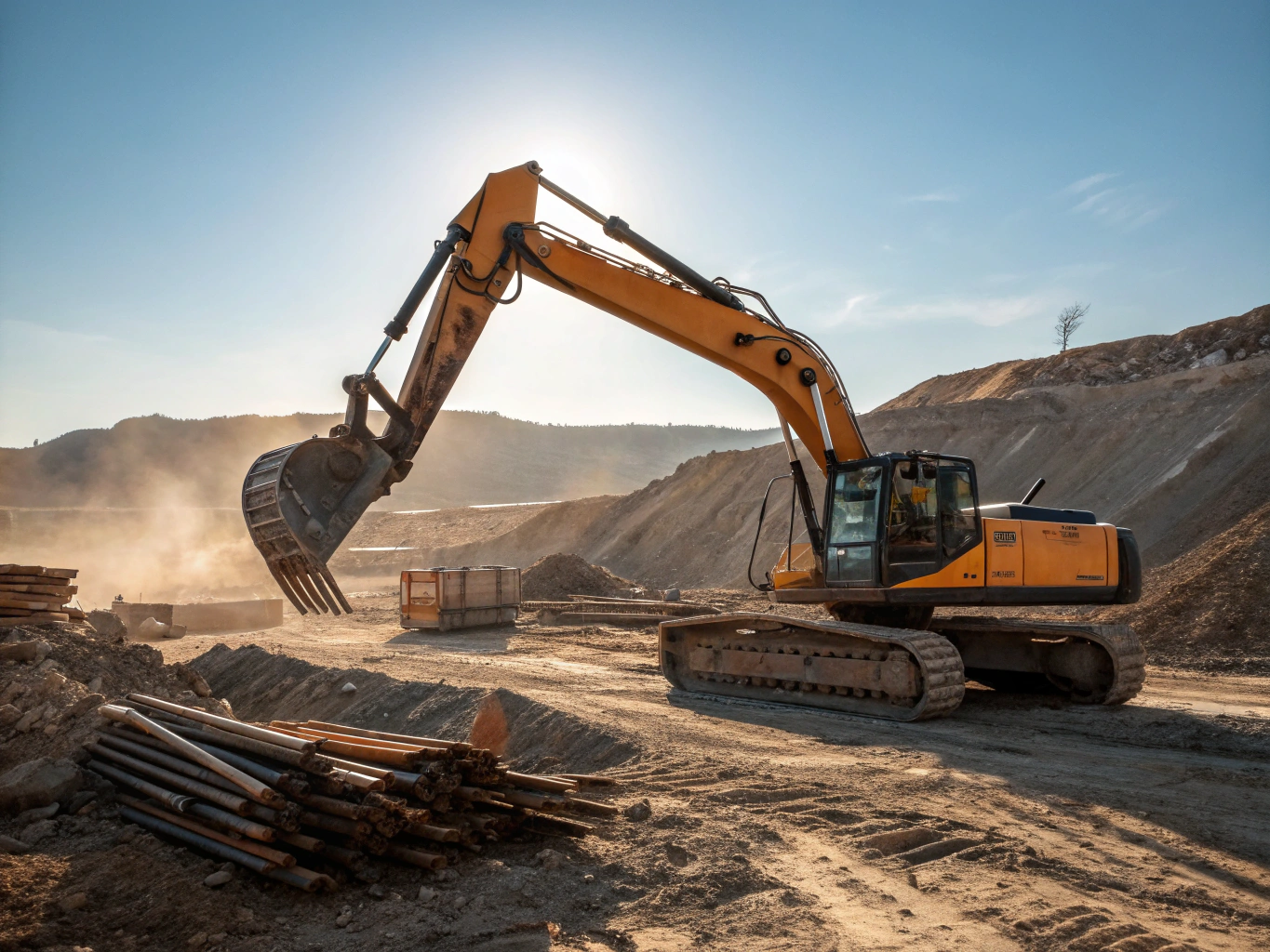 Heavy civil excavator and construction machinery operating on an Australian infrastructure job site